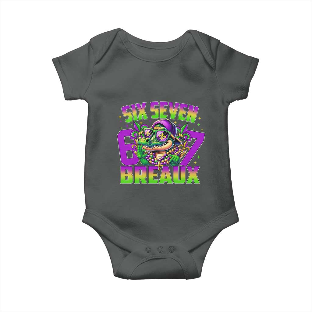 Mardi Gras Six Seven Breaux Baby Onesie Funny Mardigator Alligator 6 7 Meme TS11 Dark Heather Print Your Wear