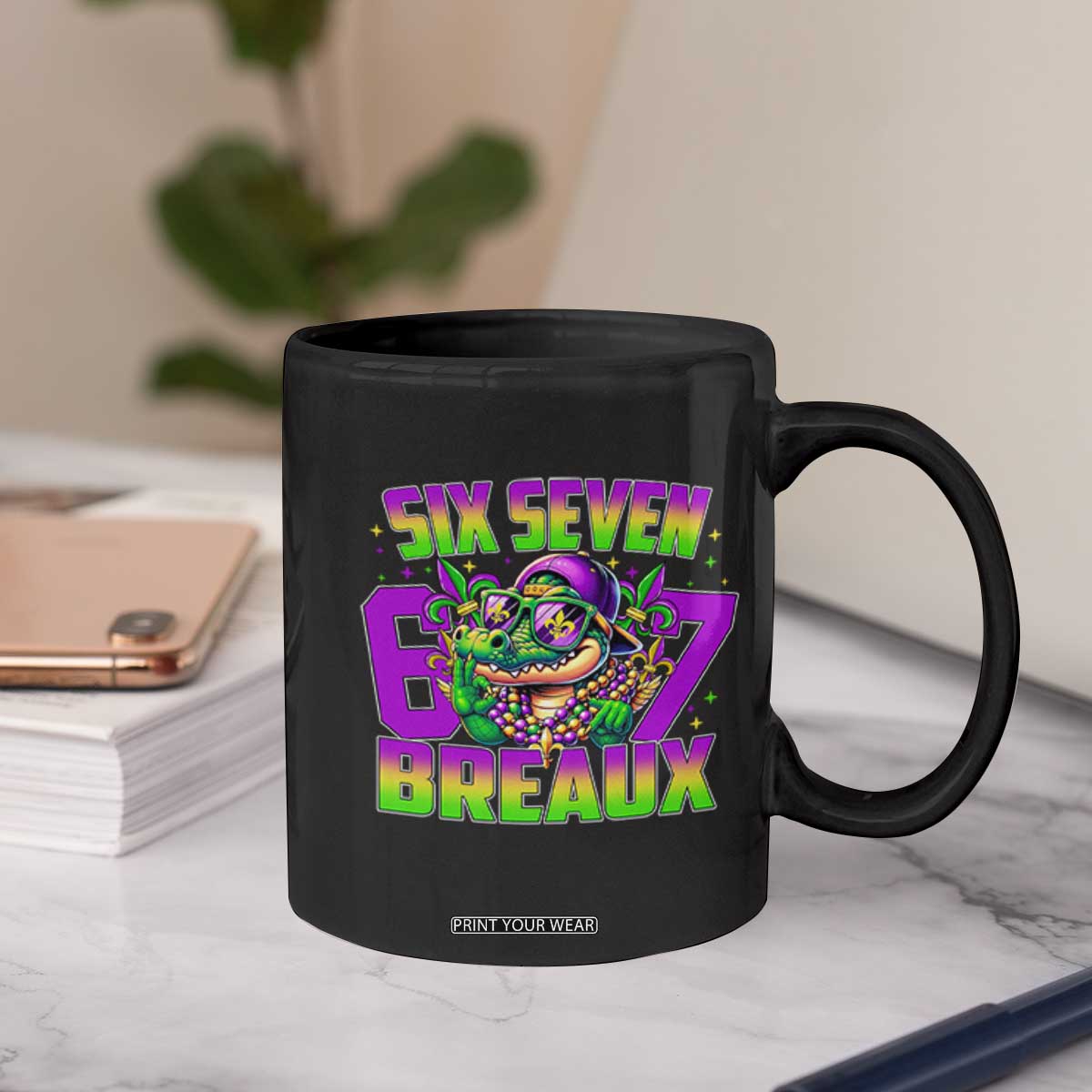 Mardi Gras Six Seven Breaux Coffee Mug Funny Mardigator Alligator 6 7 Meme TS11 Print Your Wear