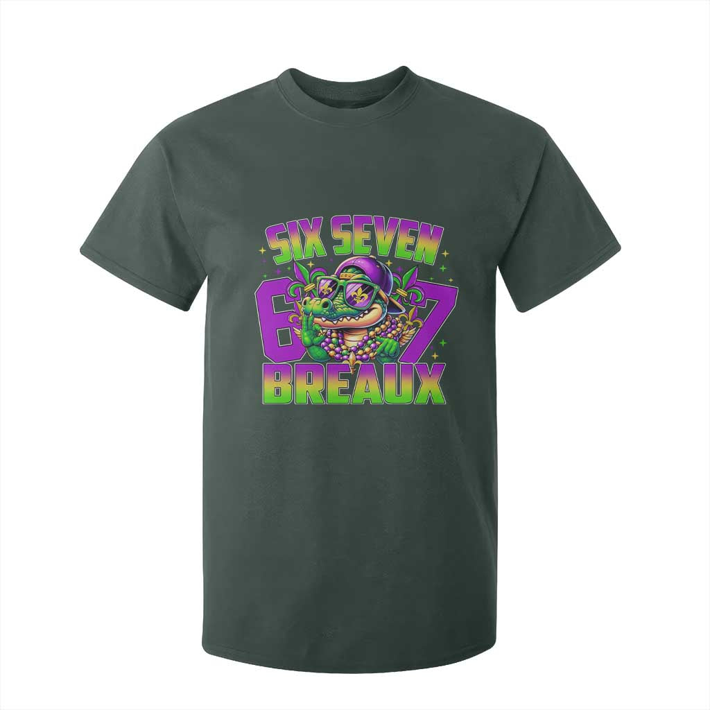 Mardi Gras Six Seven Breaux T Shirt For Kid Funny Mardigator Alligator 6 7 Meme TS11 Dark Forest Green Print Your Wear