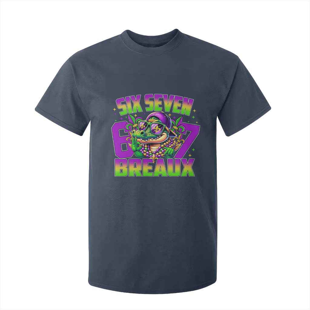 Mardi Gras Six Seven Breaux T Shirt For Kid Funny Mardigator Alligator 6 7 Meme TS11 Navy Print Your Wear