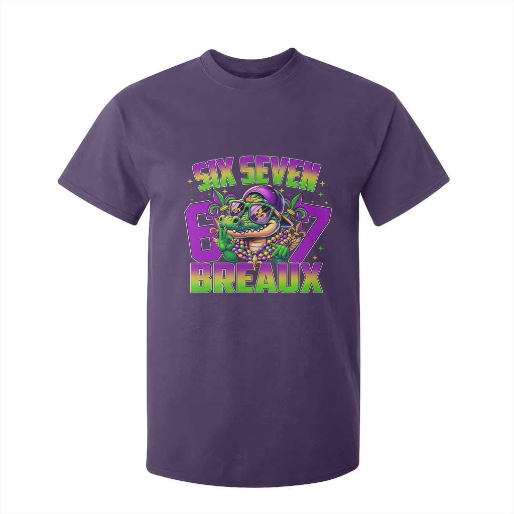 Mardi Gras Six Seven Breaux T Shirt For Kid Funny Mardigator Alligator 6 7 Meme TS11 Purple Print Your Wear