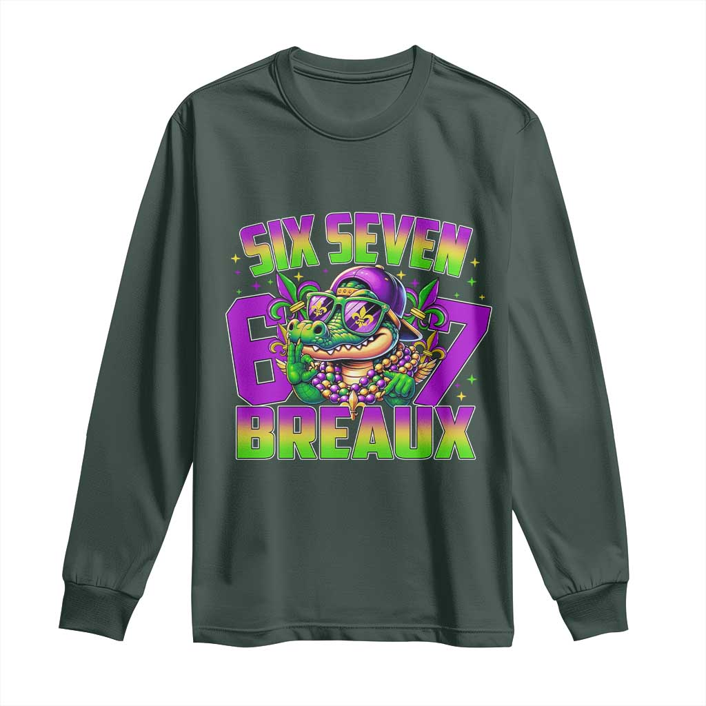 Mardi Gras Six Seven Breaux Long Sleeve Shirt Funny Mardigator Alligator 6 7 Meme TS11 Dark Forest Green Print Your Wear