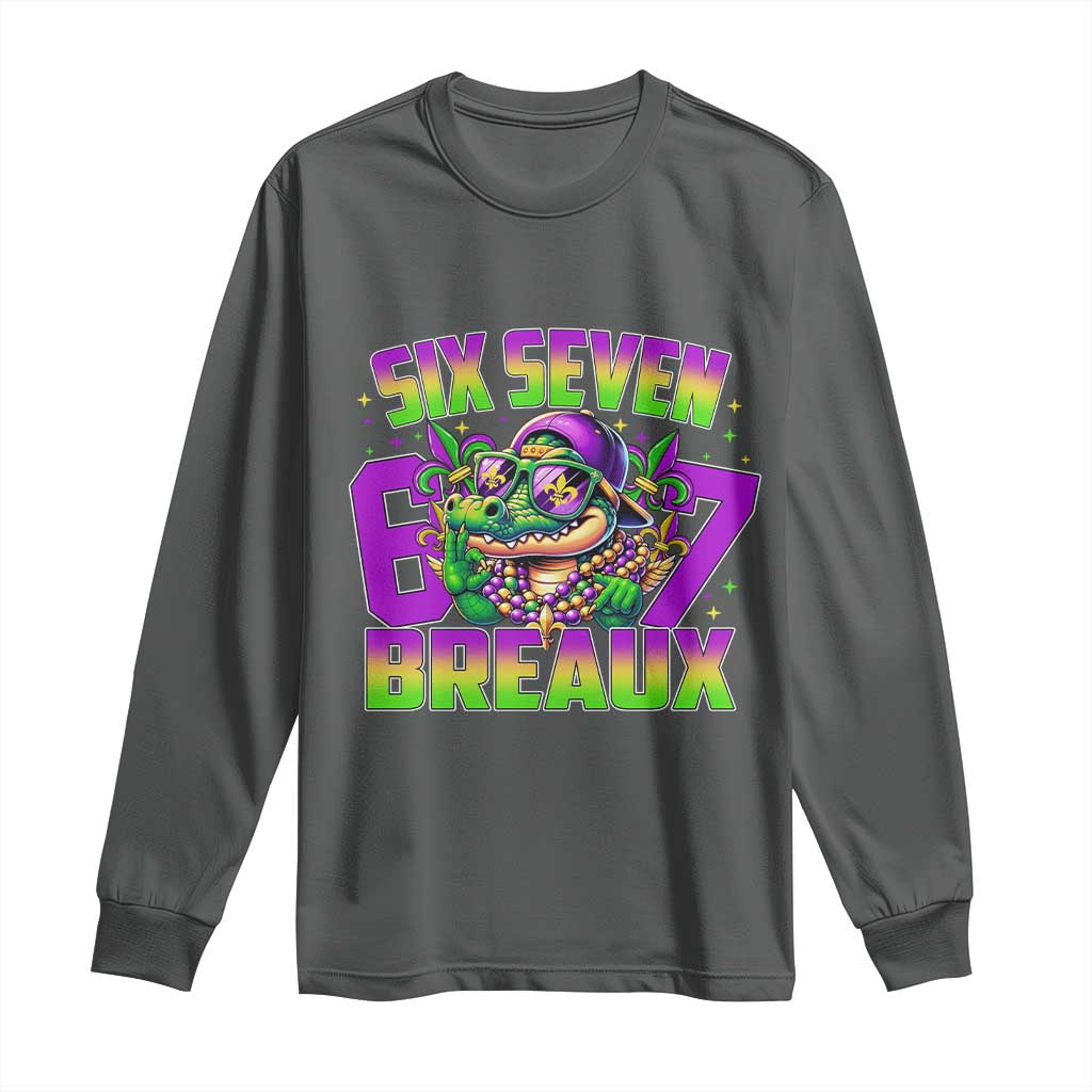 Mardi Gras Six Seven Breaux Long Sleeve Shirt Funny Mardigator Alligator 6 7 Meme TS11 Dark Heather Print Your Wear