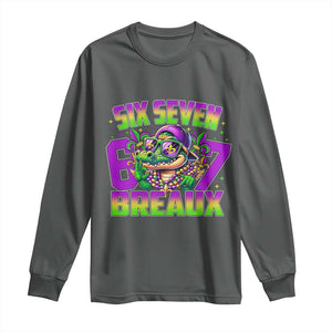 Mardi Gras Six Seven Breaux Long Sleeve Shirt Funny Mardigator Alligator 6 7 Meme TS11 Dark Heather Print Your Wear