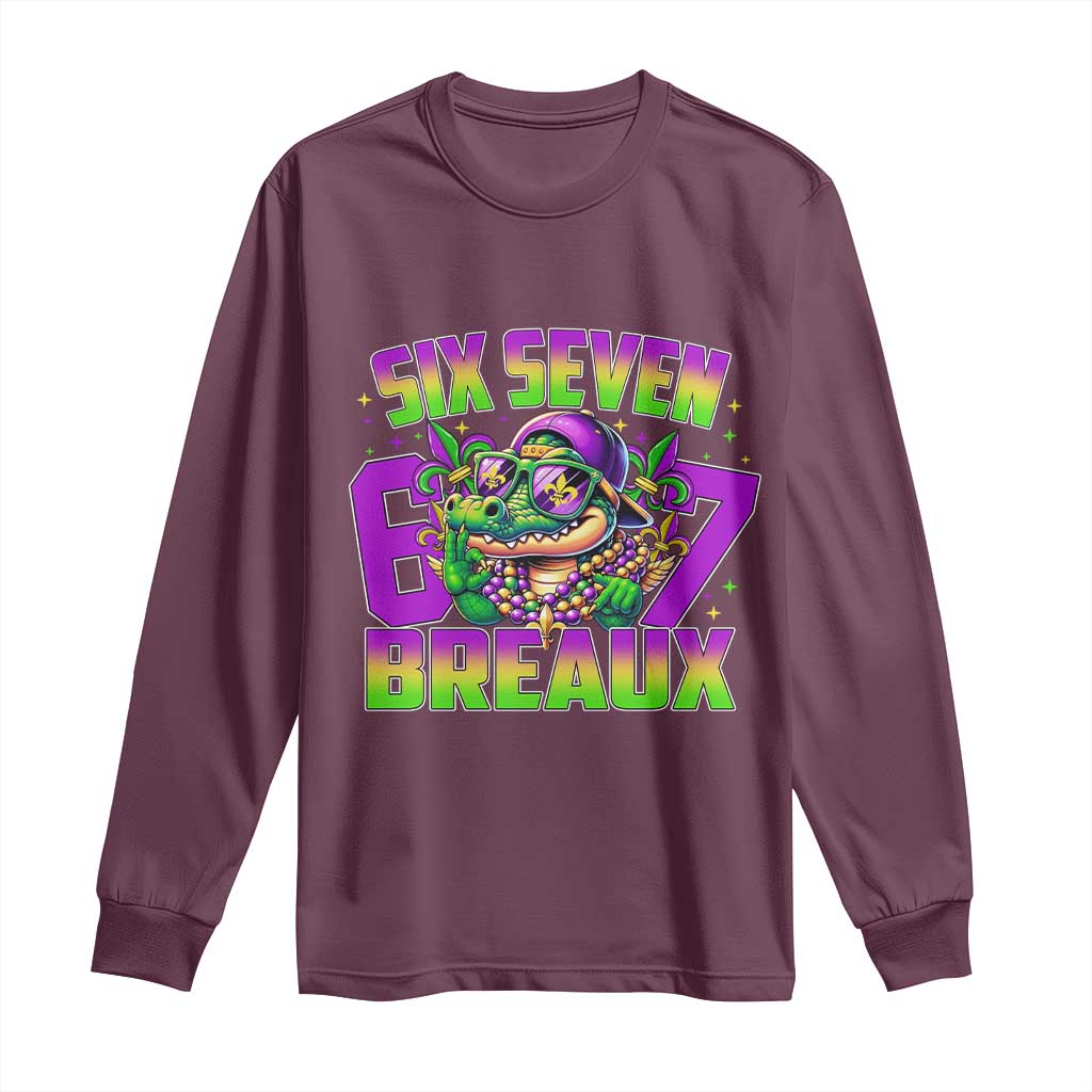 Mardi Gras Six Seven Breaux Long Sleeve Shirt Funny Mardigator Alligator 6 7 Meme TS11 Maroon Print Your Wear