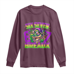 Mardi Gras Six Seven Breaux Long Sleeve Shirt Funny Mardigator Alligator 6 7 Meme TS11 Maroon Print Your Wear