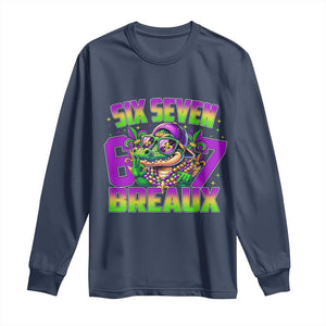 Mardi Gras Six Seven Breaux Long Sleeve Shirt Funny Mardigator Alligator 6 7 Meme TS11 Navy Print Your Wear
