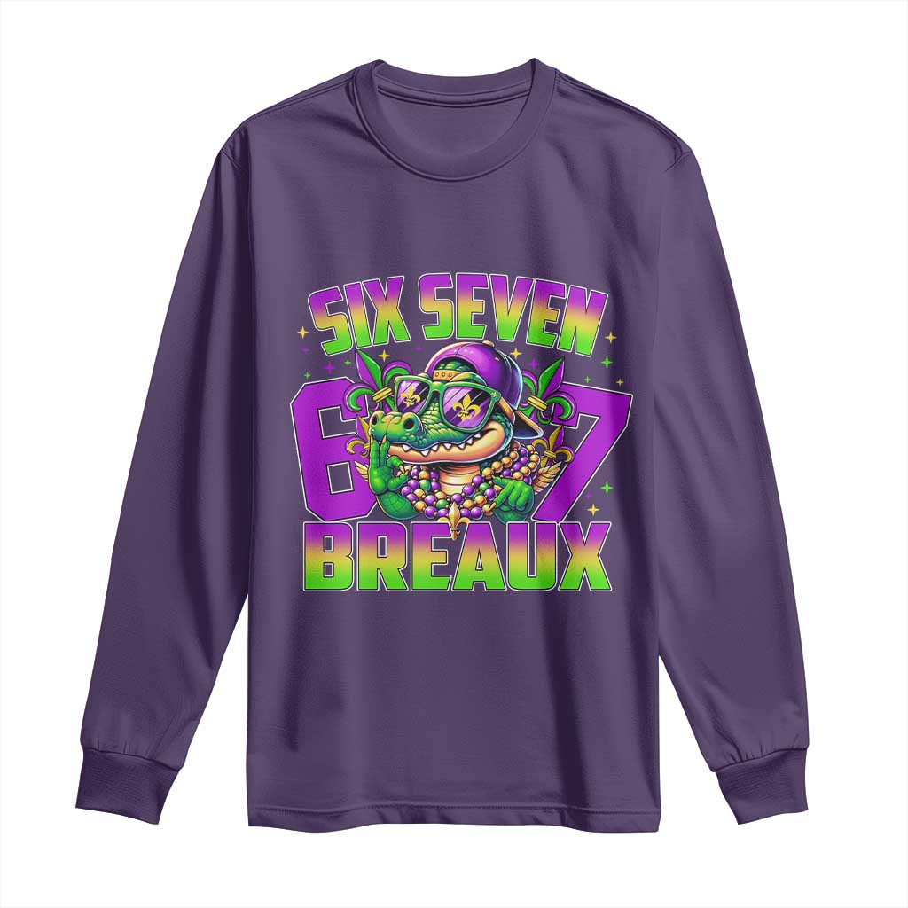 Mardi Gras Six Seven Breaux Long Sleeve Shirt Funny Mardigator Alligator 6 7 Meme TS11 Purple Print Your Wear