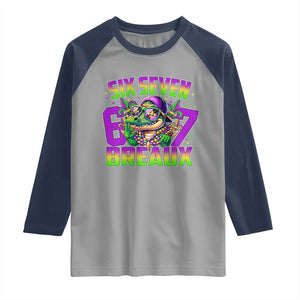 Mardi Gras Six Seven Breaux Raglan Shirt Funny Mardigator Alligator 6 7 Meme TS11 Sport Gray Navy Print Your Wear