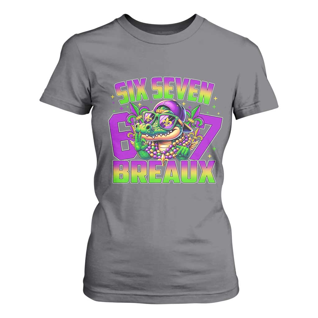 Mardi Gras Six Seven Breaux T Shirt For Women Funny Mardigator Alligator 6 7 Meme TS11 Charcoal Print Your Wear
