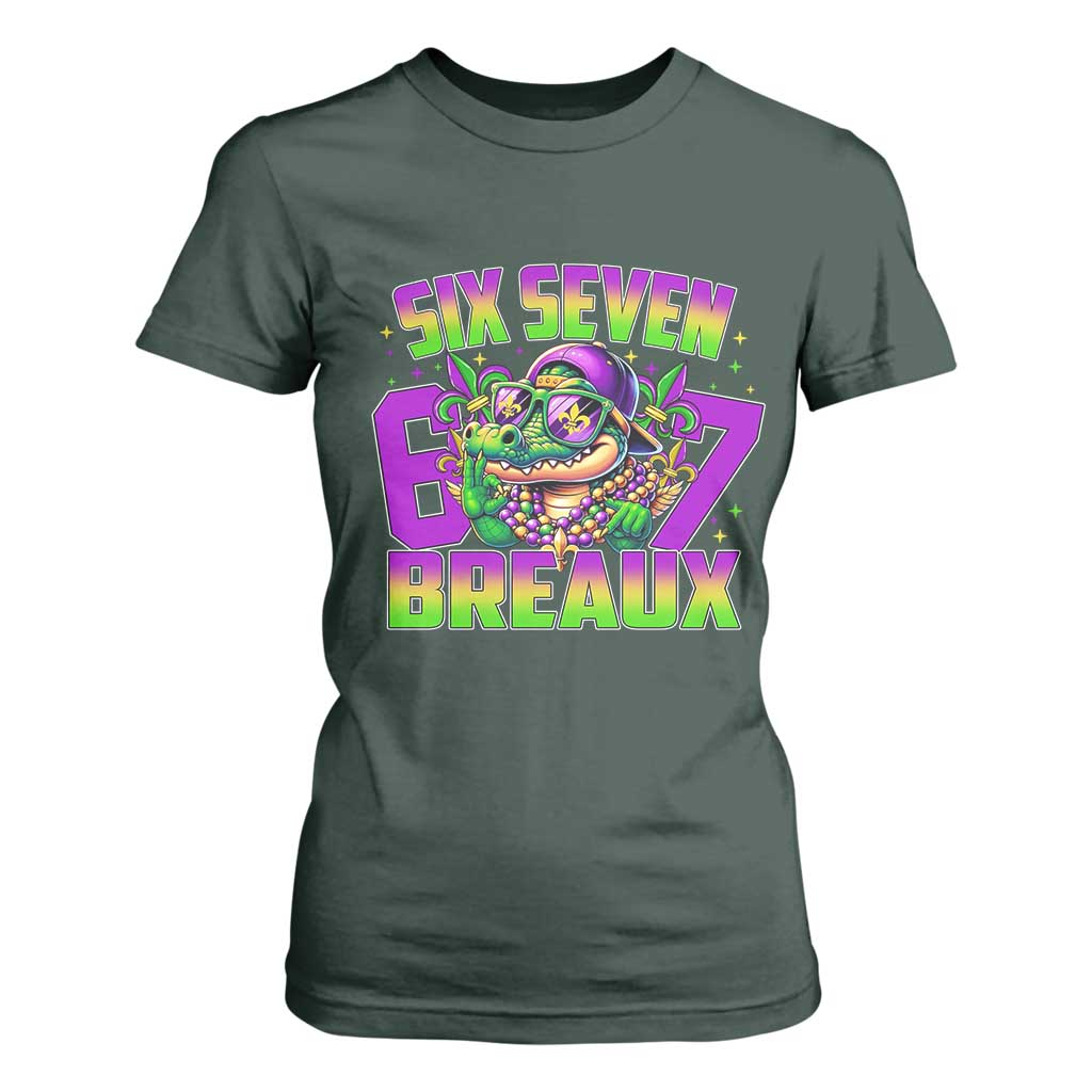 Mardi Gras Six Seven Breaux T Shirt For Women Funny Mardigator Alligator 6 7 Meme TS11 Dark Forest Green Print Your Wear