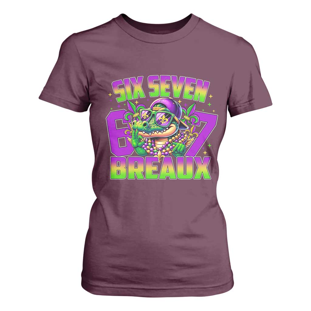 Mardi Gras Six Seven Breaux T Shirt For Women Funny Mardigator Alligator 6 7 Meme TS11 Maroon Print Your Wear
