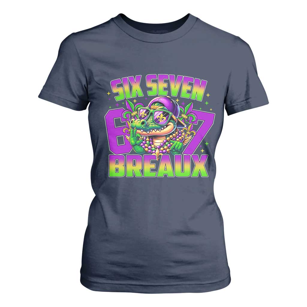 Mardi Gras Six Seven Breaux T Shirt For Women Funny Mardigator Alligator 6 7 Meme TS11 Navy Print Your Wear