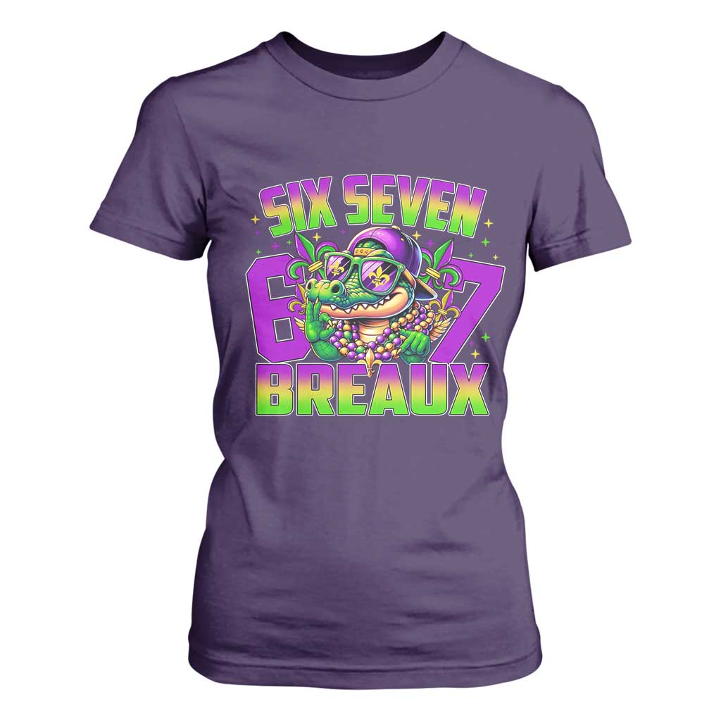 Mardi Gras Six Seven Breaux T Shirt For Women Funny Mardigator Alligator 6 7 Meme TS11 Purple Print Your Wear