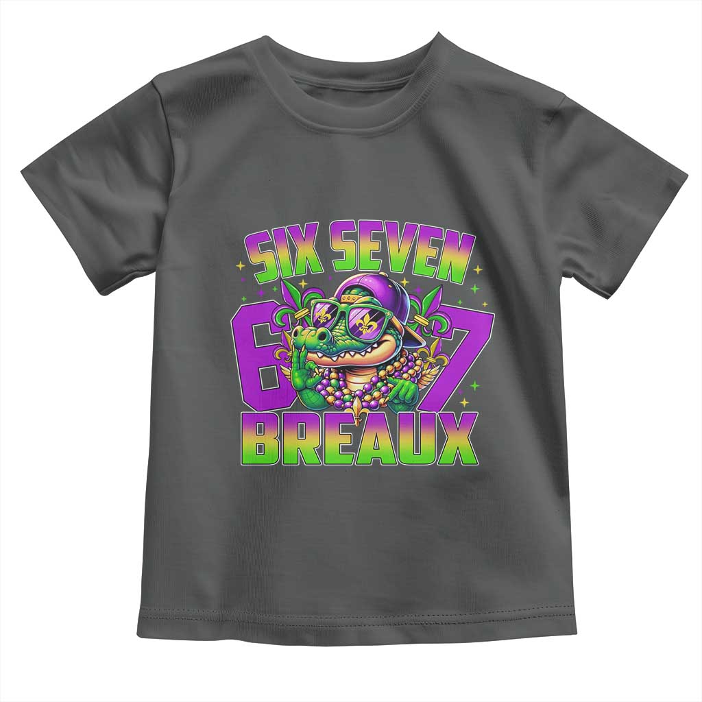 Mardi Gras Six Seven Breaux Toddler T Shirt Funny Mardigator Alligator 6 7 Meme TS11 Dark Heather Print Your Wear