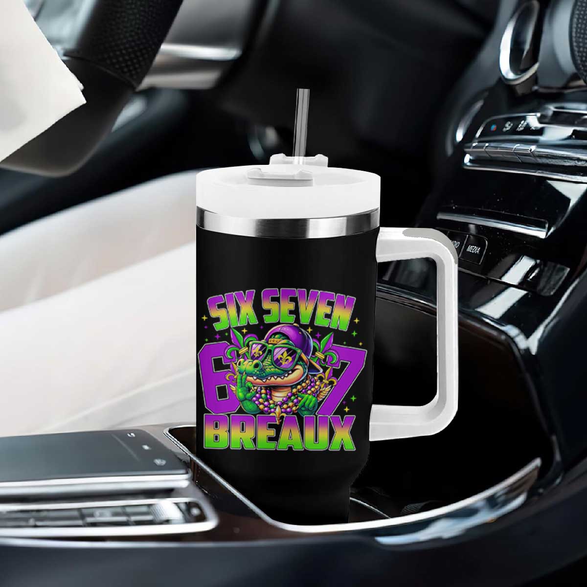 Mardi Gras Six Seven Breaux Tumbler With Handle Funny Mardigator Alligator 6 7 Meme TS11 Print Your Wear
