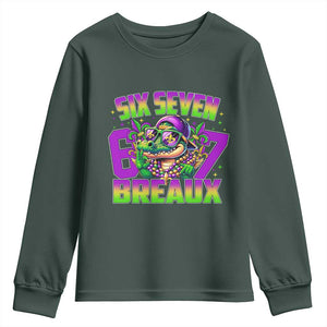 Mardi Gras Six Seven Breaux Youth Sweatshirt Funny Mardigator Alligator 6 7 Meme TS11 Dark Forest Green Print Your Wear