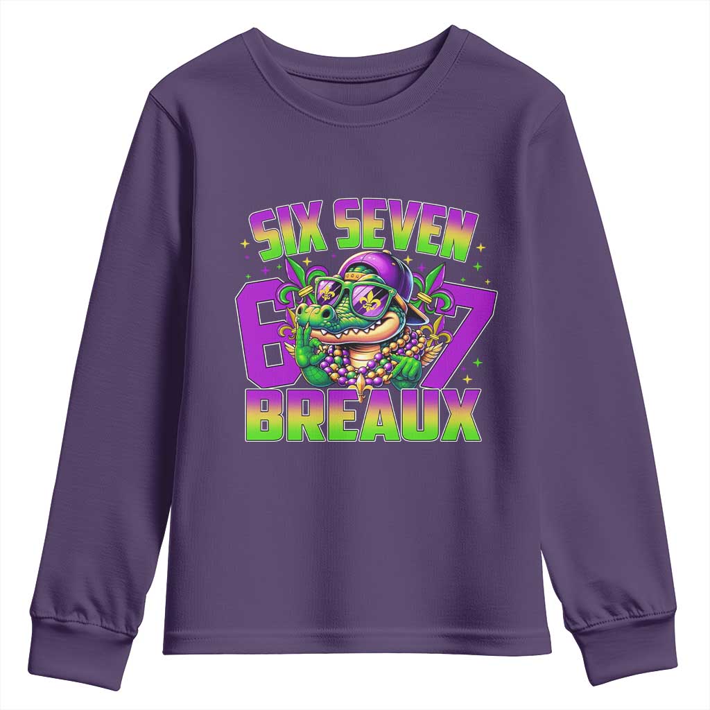 Mardi Gras Six Seven Breaux Youth Sweatshirt Funny Mardigator Alligator 6 7 Meme TS11 Purple Print Your Wear