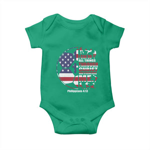 Christian Soccer Baby Onesie I Can Do All Things Through Christ Who Strengthens Me TS11 Irish Green Print Your Wear