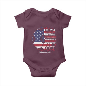 Christian Soccer Baby Onesie I Can Do All Things Through Christ Who Strengthens Me TS11 Maroon Print Your Wear