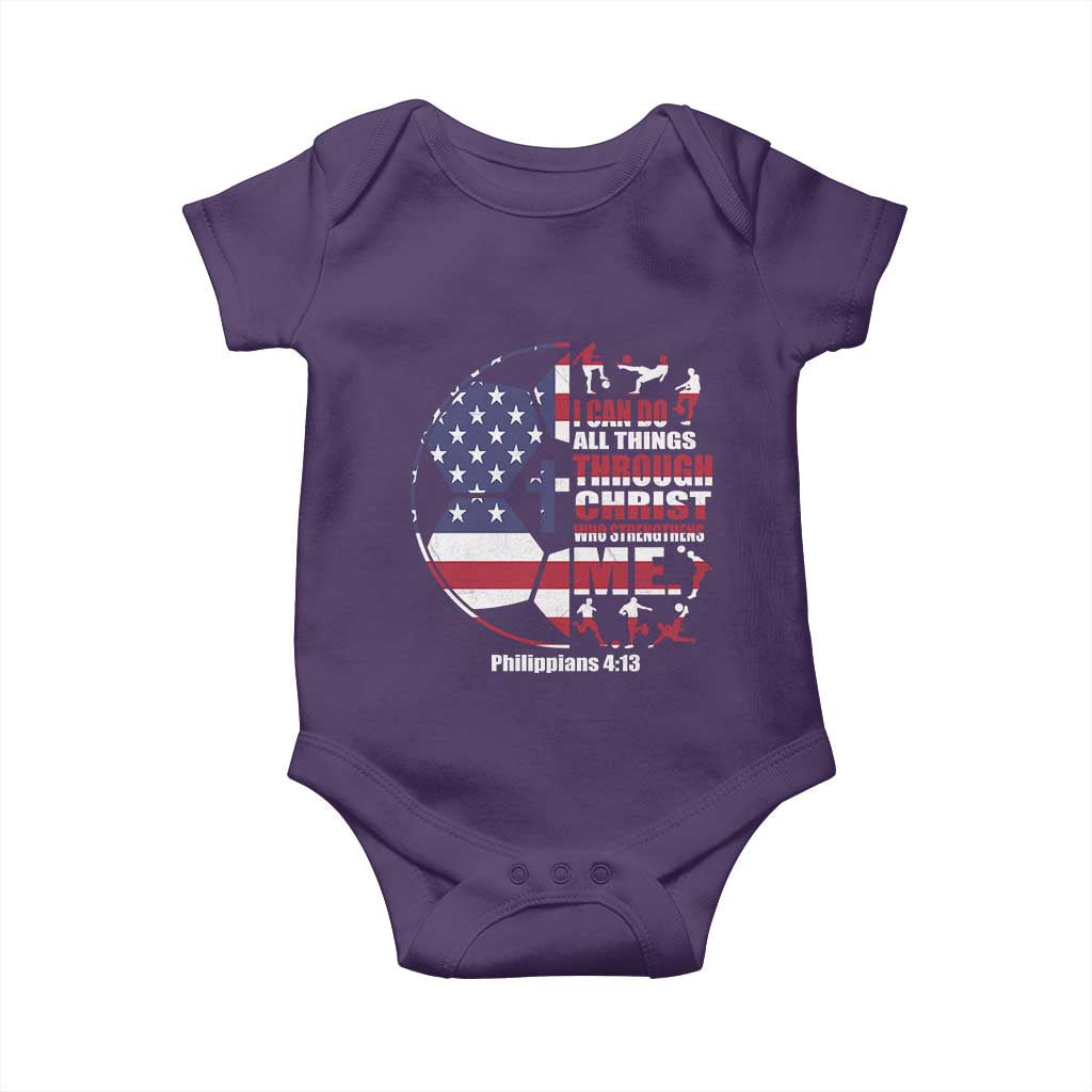 Christian Soccer Baby Onesie I Can Do All Things Through Christ Who Strengthens Me TS11 Purple Print Your Wear