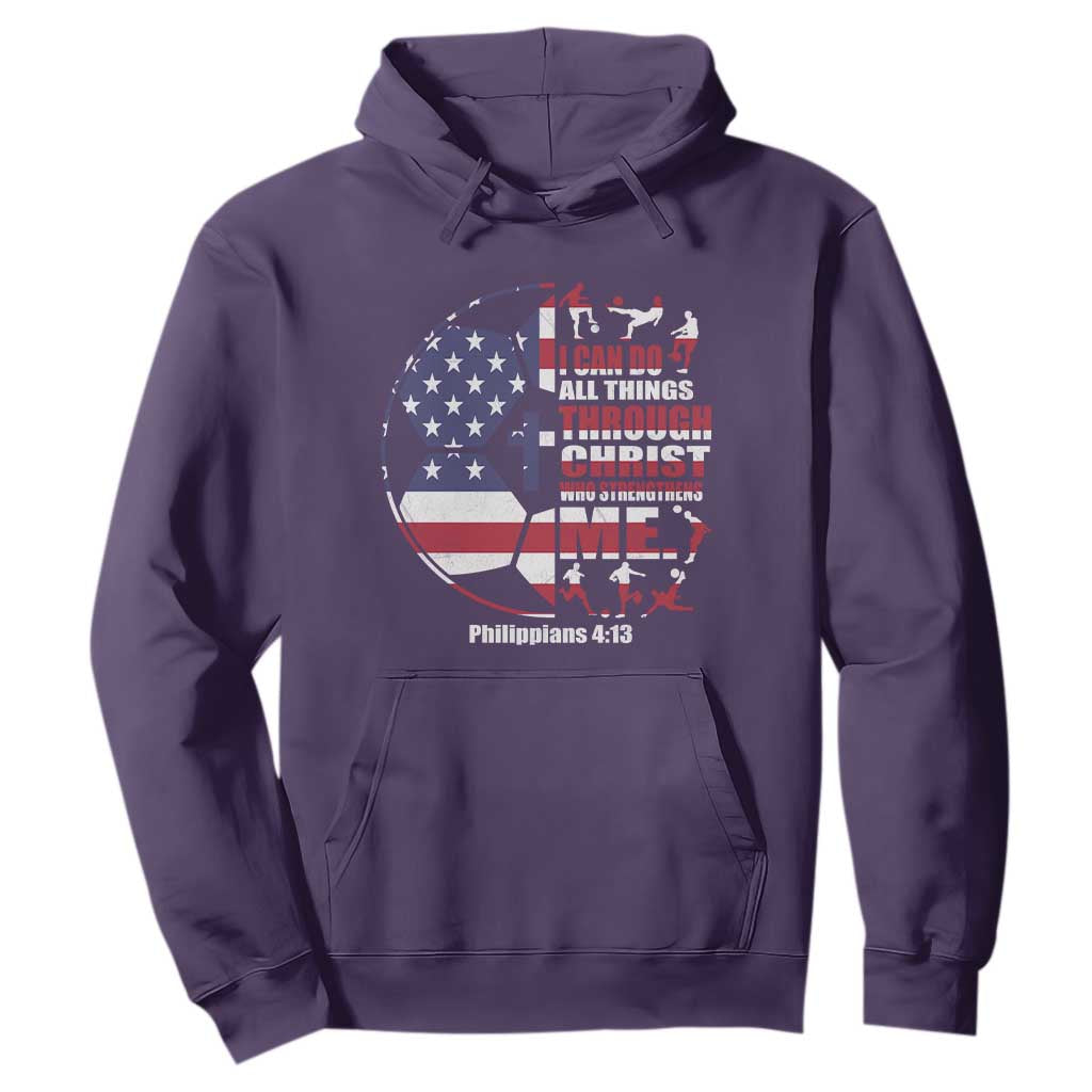 Christian Soccer Hoodie I Can Do All Things Through Christ Who Strengthens Me TS11 Purple Print Your Wear