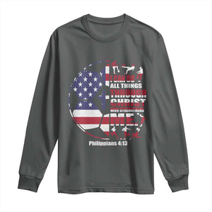 Christian Soccer Long Sleeve Shirt I Can Do All Things Through Christ Who Strengthens Me TS11 Dark Heather Print Your Wear