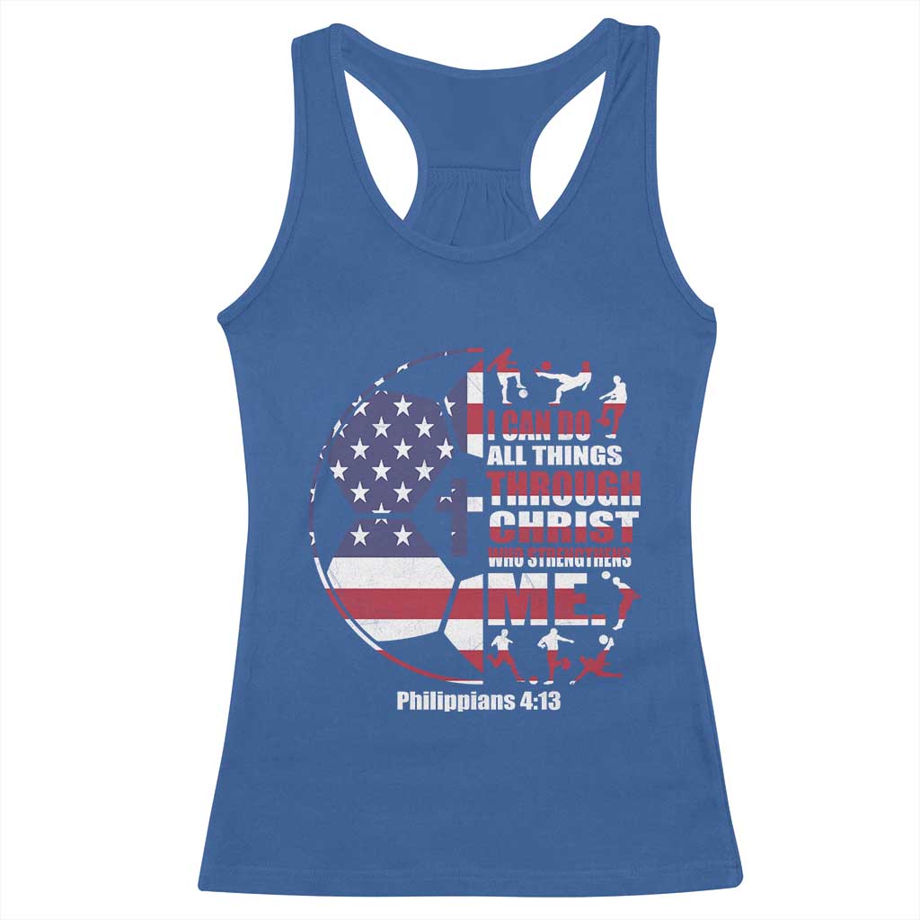 Christian Soccer Racerback Tank Top I Can Do All Things Through Christ Who Strengthens Me TS11 Royal Blue Print Your Wear