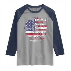 Christian Soccer Raglan Shirt I Can Do All Things Through Christ Who Strengthens Me TS11 Sport Gray Navy Print Your Wear
