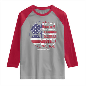 Christian Soccer Raglan Shirt I Can Do All Things Through Christ Who Strengthens Me TS11 Sport Gray Red Print Your Wear