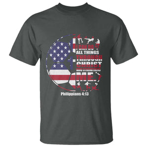 Christian Soccer T Shirt I Can Do All Things Through Christ Who Strengthens Me TS11 Dark Heather Print Your Wear
