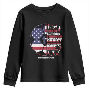 Christian Soccer Youth Sweatshirt I Can Do All Things Through Christ Who Strengthens Me TS11 Black Print Your Wear