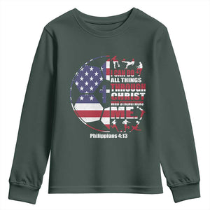 Christian Soccer Youth Sweatshirt I Can Do All Things Through Christ Who Strengthens Me TS11 Dark Forest Green Print Your Wear
