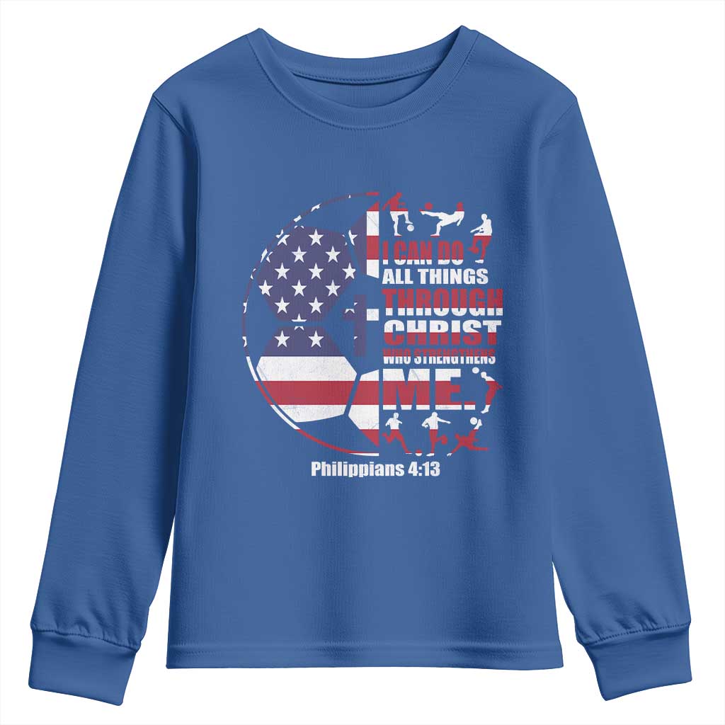 Christian Soccer Youth Sweatshirt I Can Do All Things Through Christ Who Strengthens Me TS11 Royal Blue Print Your Wear