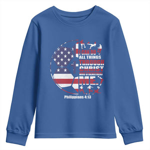 Christian Soccer Youth Sweatshirt I Can Do All Things Through Christ Who Strengthens Me TS11 Royal Blue Print Your Wear