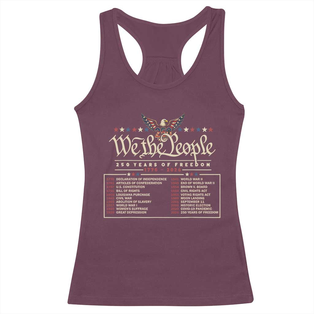 250 Year Timeline 1776 2026 Patriotic Historical Anniversary Racerback Tank Top TS11 Maroon Print Your Wear