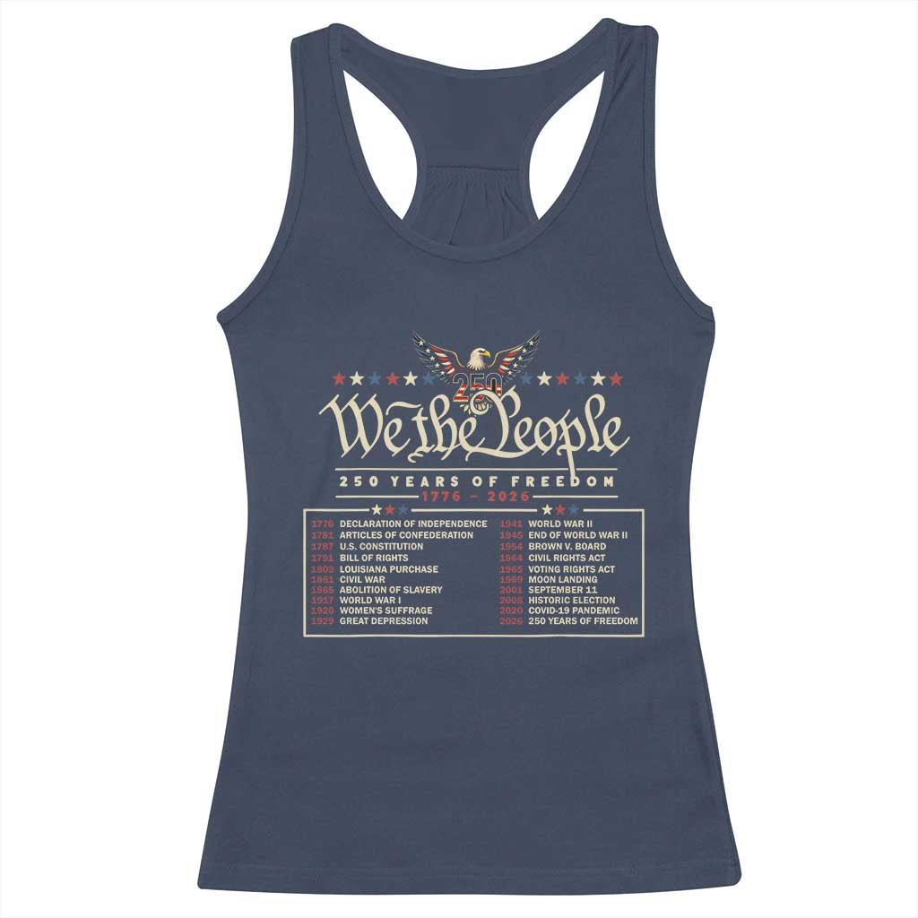 250 Year Timeline 1776 2026 Patriotic Historical Anniversary Racerback Tank Top TS11 Navy Print Your Wear
