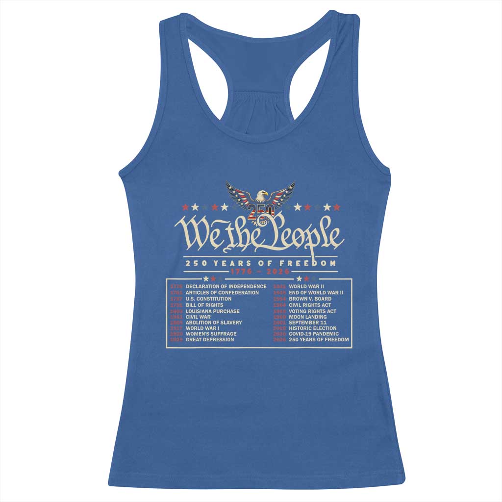 250 Year Timeline 1776 2026 Patriotic Historical Anniversary Racerback Tank Top TS11 Royal Blue Print Your Wear