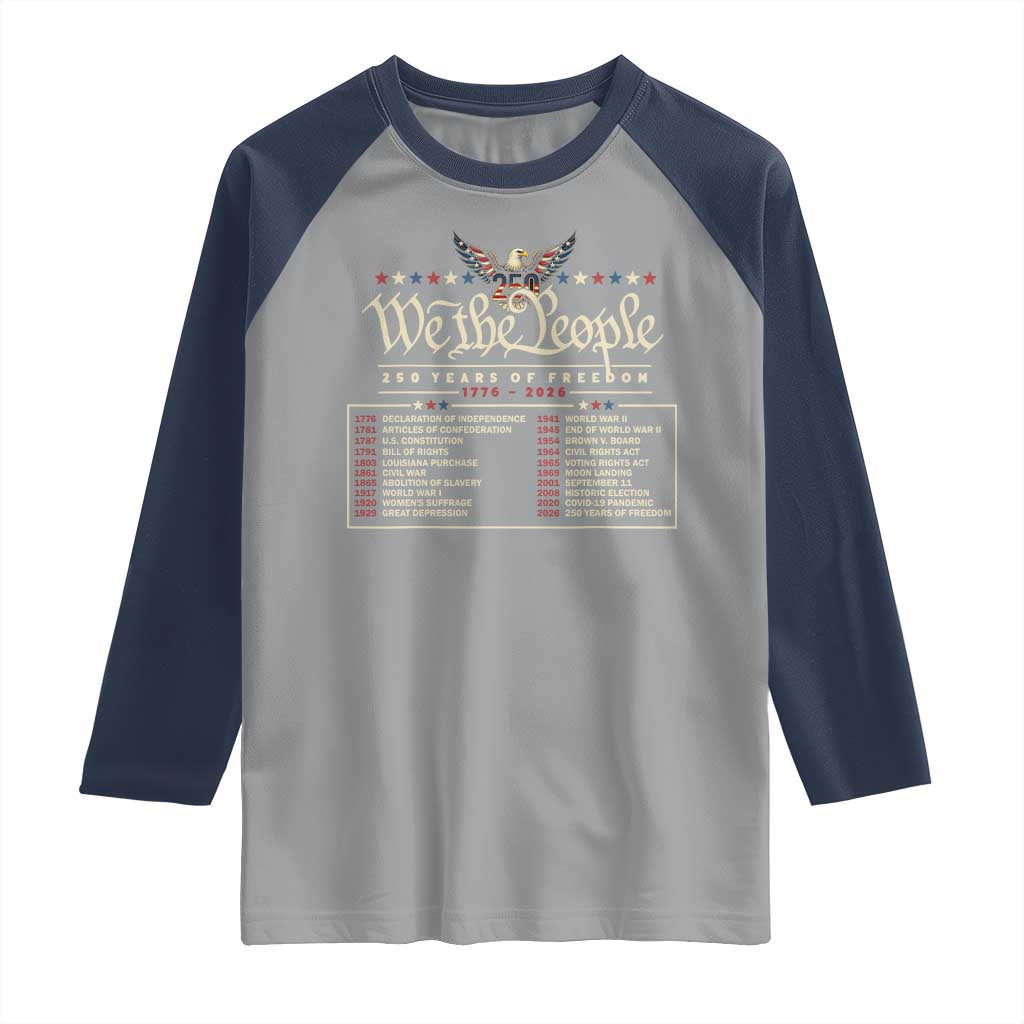 250 Year Timeline 1776 2026 Patriotic Historical Anniversary Raglan Shirt TS11 Sport Gray Navy Print Your Wear