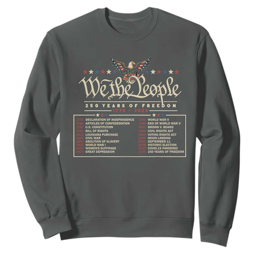 250 Year Timeline 1776 2026 Patriotic Historical Anniversary Sweatshirt TS11 Dark Heather Print Your Wear