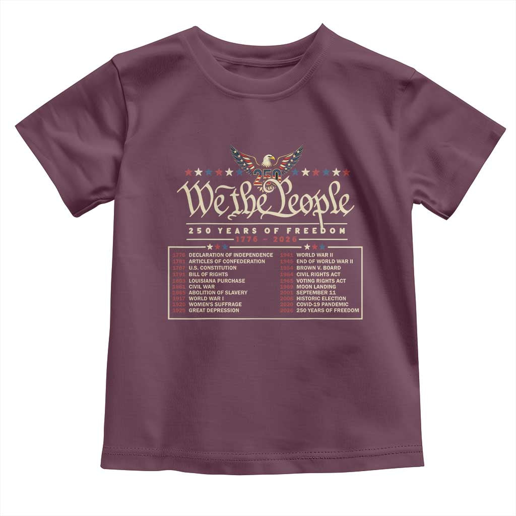250 Year Timeline 1776 2026 Patriotic Historical Anniversary Toddler T Shirt TS11 Maroon Print Your Wear