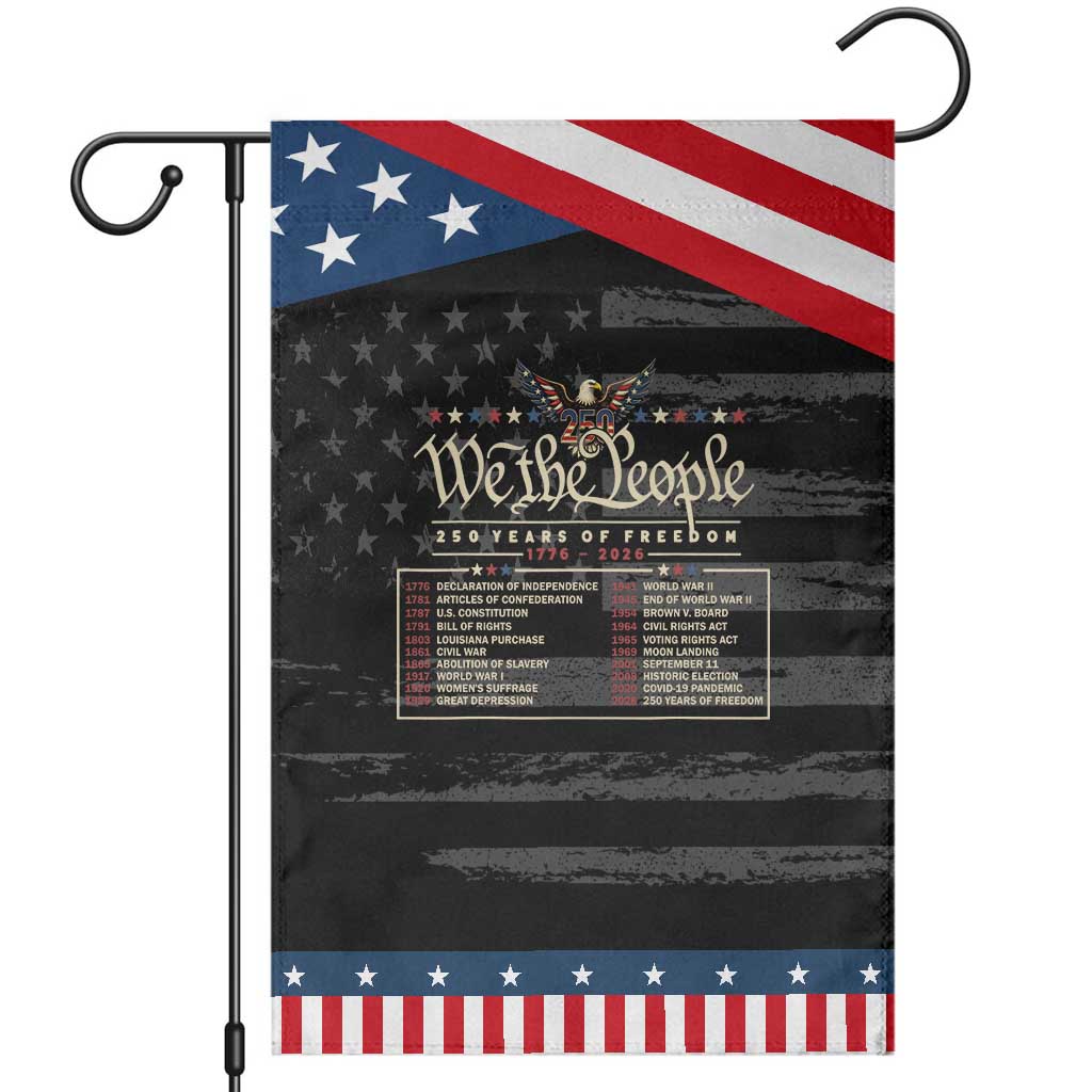 250 Year Timeline 1776 2026 Patriotic Historical Anniversary Garden Flag TS11 Distressed Black Blue Print Your Wear