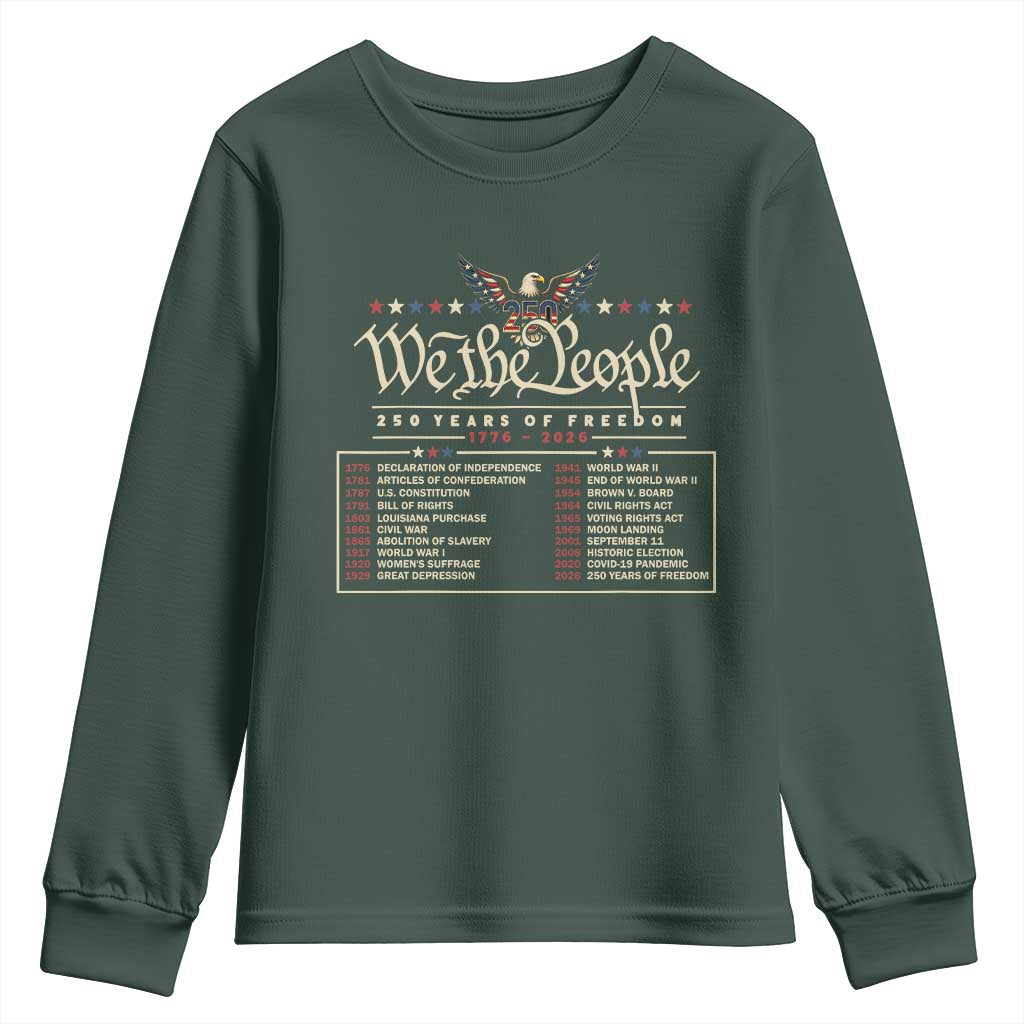250 Year Timeline 1776 2026 Patriotic Historical Anniversary Youth Sweatshirt TS11 Dark Forest Green Print Your Wear