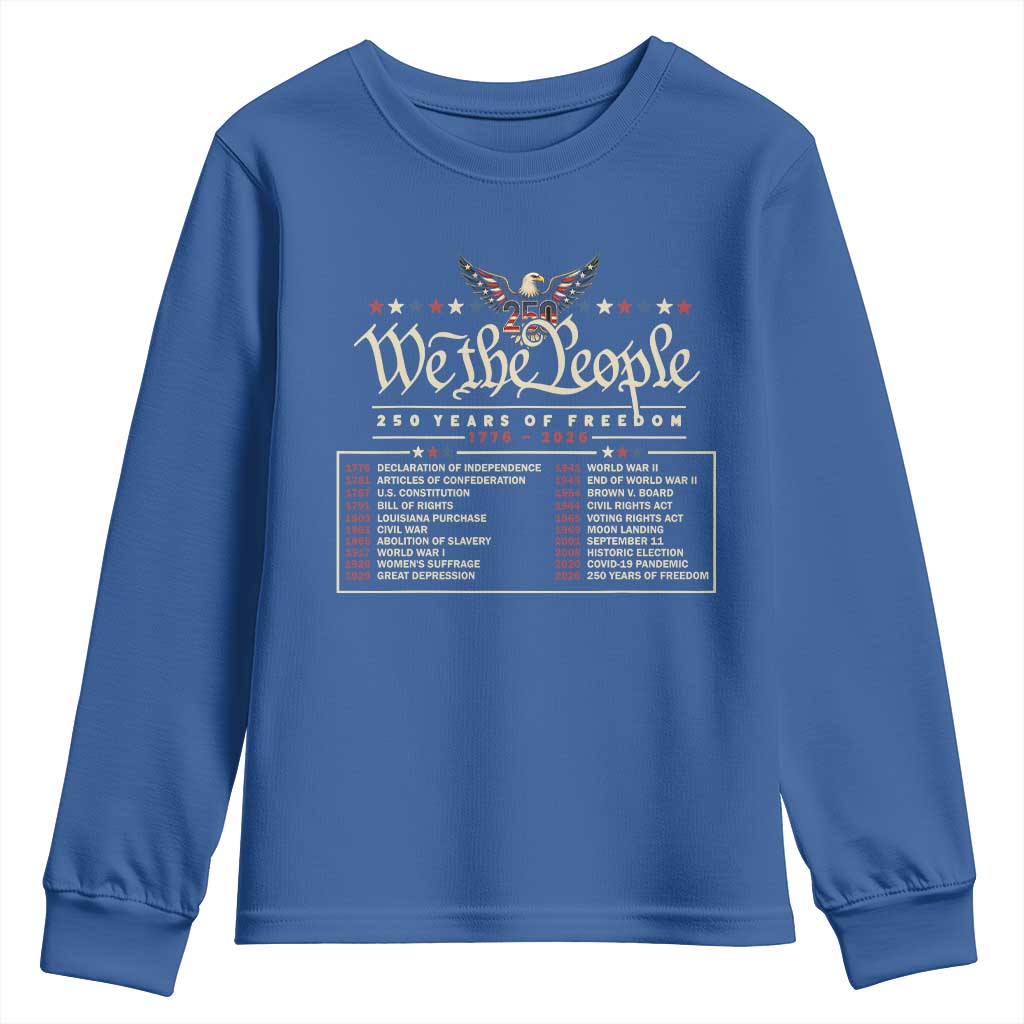 250 Year Timeline 1776 2026 Patriotic Historical Anniversary Youth Sweatshirt TS11 Royal Blue Print Your Wear
