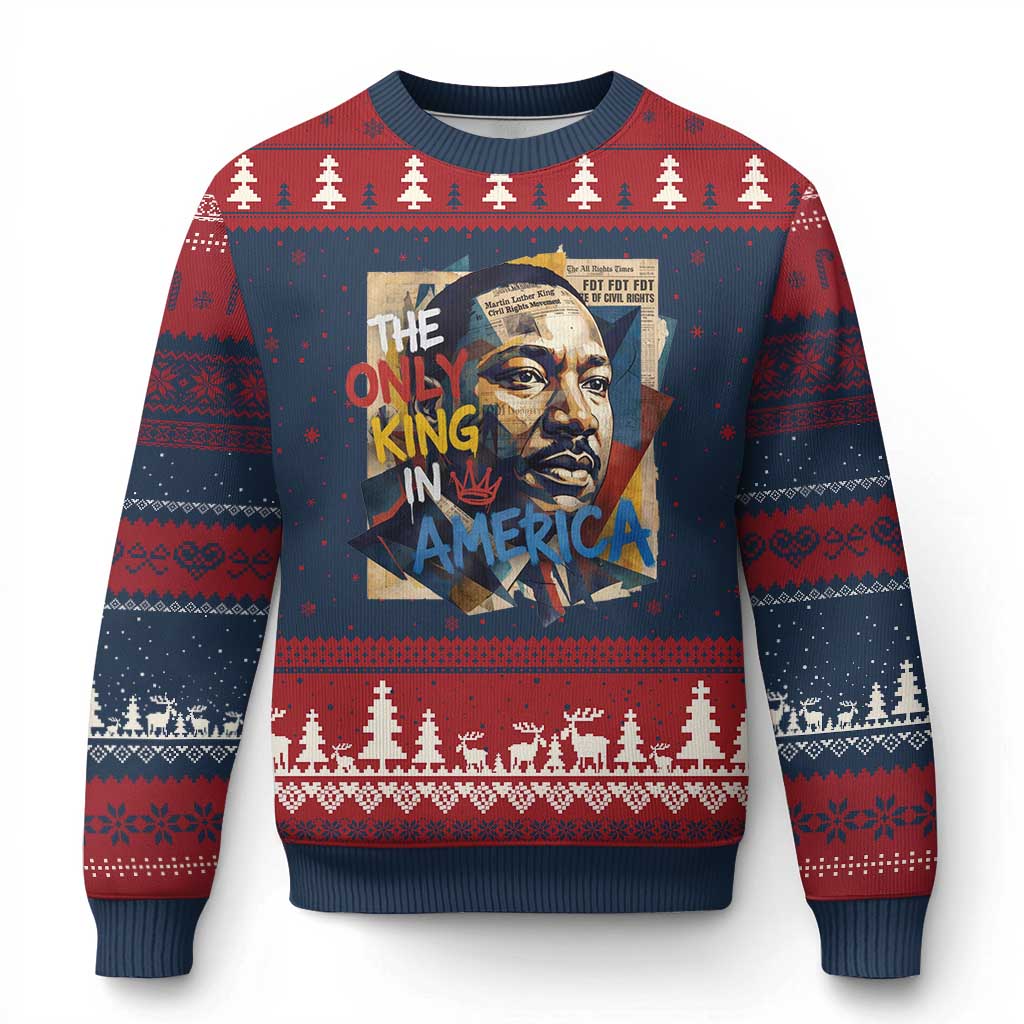 Martin Luther King Ugly Christmas Sweater The Only King In America No Kings Protest TS11 Navy Red Print Your Wear