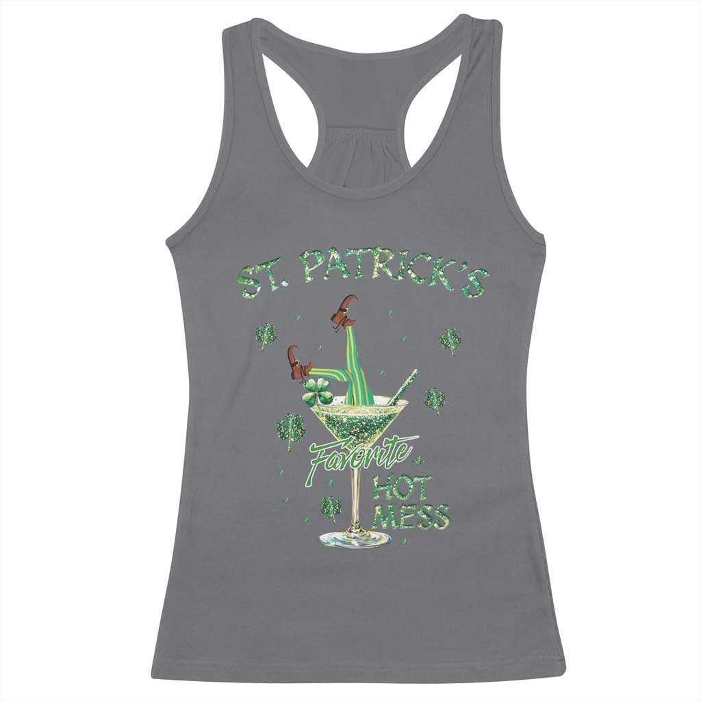 Funny St Patrick's Favorite Hot Mess Racerback Tank Top Drunk Leprechaun Cocktail TS11 Charcoal Print Your Wear