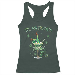 Funny St Patrick's Favorite Hot Mess Racerback Tank Top Drunk Leprechaun Cocktail TS11 Dark Forest Green Print Your Wear