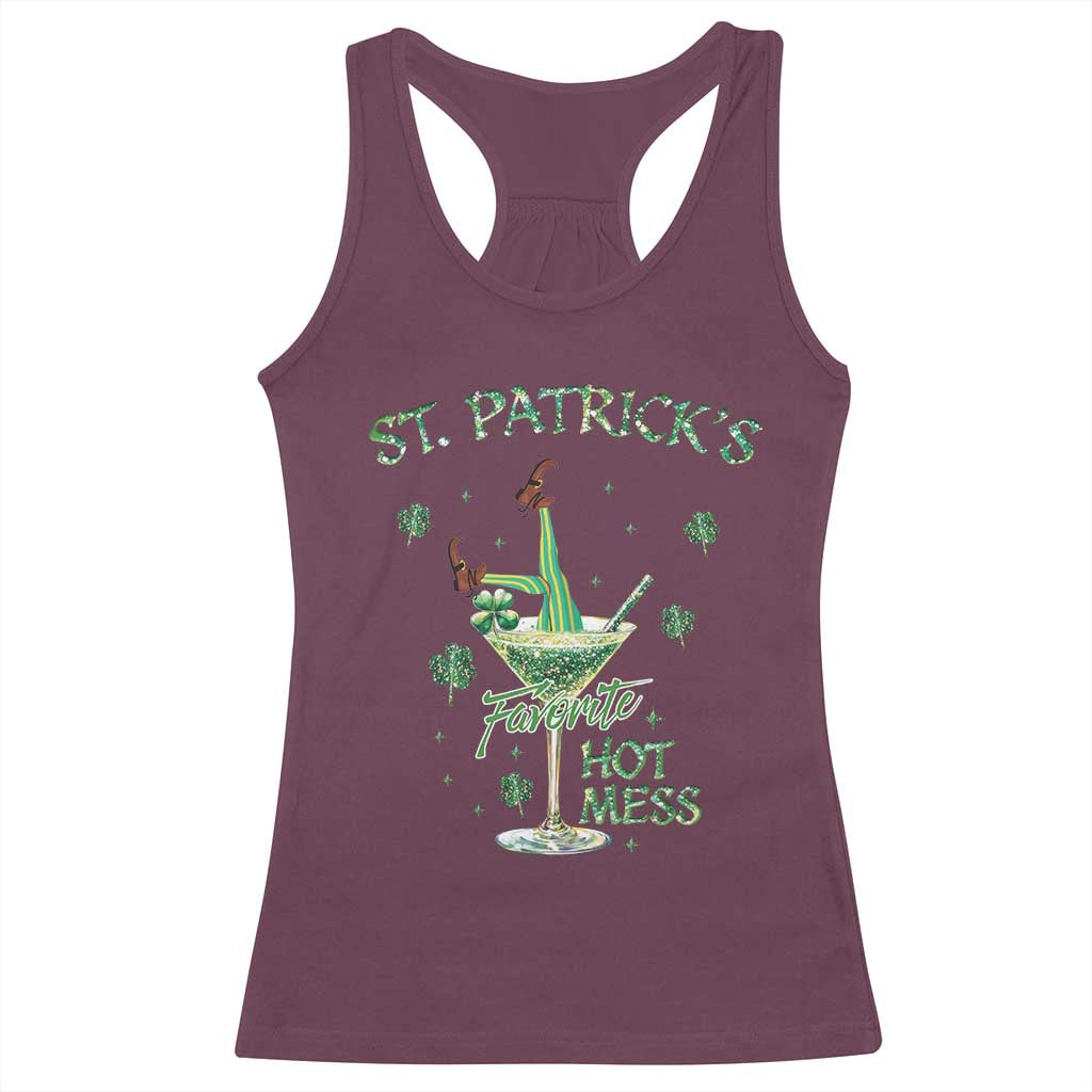 Funny St Patrick's Favorite Hot Mess Racerback Tank Top Drunk Leprechaun Cocktail TS11 Maroon Print Your Wear