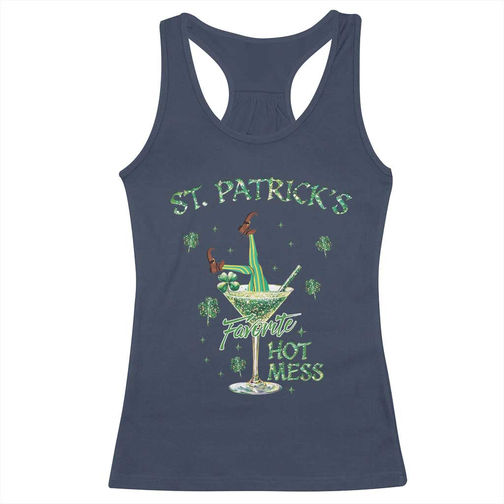 Funny St Patrick's Favorite Hot Mess Racerback Tank Top Drunk Leprechaun Cocktail TS11 Navy Print Your Wear
