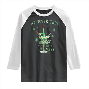 Funny St Patrick's Favorite Hot Mess Raglan Shirt Drunk Leprechaun Cocktail TS11 Black White Print Your Wear
